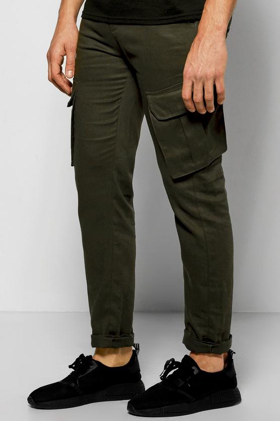 Skinny Cargo Trousers With Raw Edge Hem